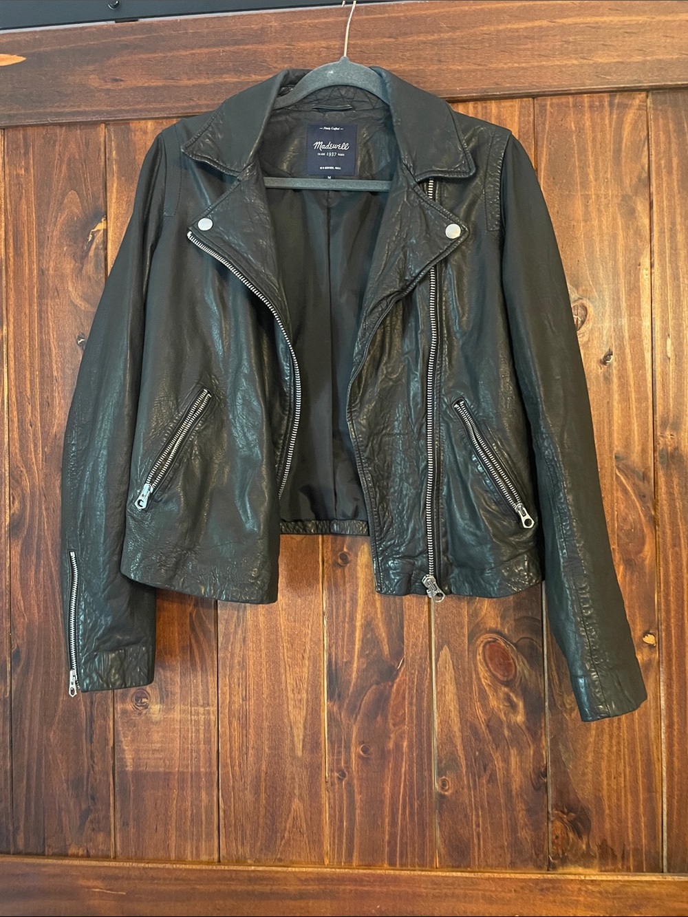 Madewell Black Leather Moto Jacket with Silver Zippers